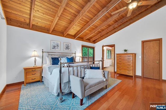 11 Country Ln, Mahwah, NJ 07430 - bedroom with a wood ceiling with exposed beams, wood finished floors, and high vaulted ceiling