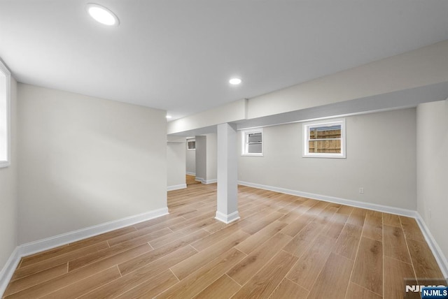 222 4th St, Ridgefield Park, NJ 07660 - below grade area with light wood-type flooring, recessed lighting, and plenty of natural light