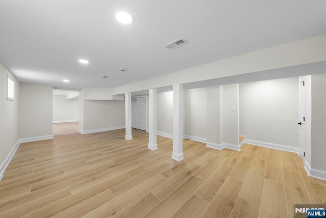 222 4th St, Ridgefield Park, NJ 07660 - below grade area featuring light wood-type flooring and recessed lighting
