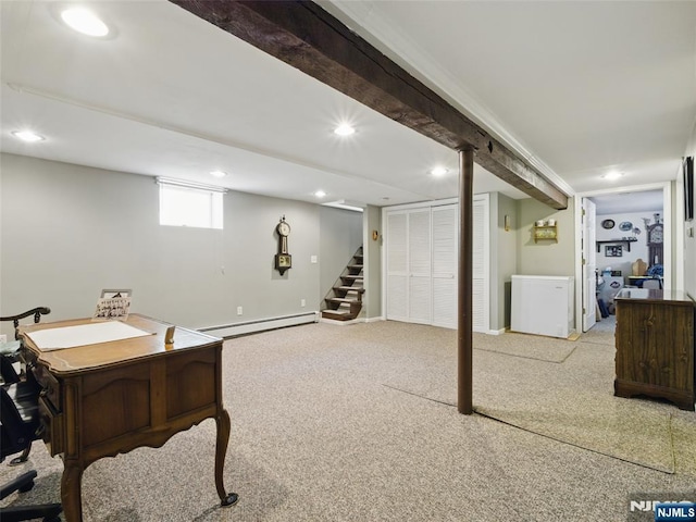 36 First, Hawthorne, NJ 07506 - carpeted home office with a baseboard heating unit and recessed lighting