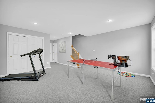 303 Wilshire Dr, Nutley, NJ 07110 - game room featuring carpet floors and recessed lighting
