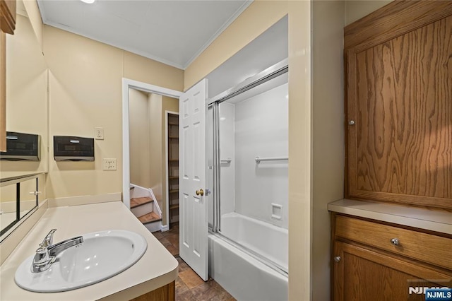 115 12th St, Prospect Park, NJ 07508 - full bathroom with vanity, ornamental molding, and tub / shower combination