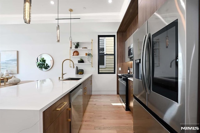 29 Armstrong Ave Unit 3, Jersey City, NJ 07305 - kitchen with stainless steel appliances, modern cabinets, open shelves, light wood-style floors, and recessed lighting