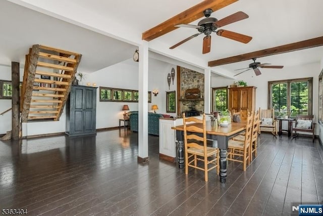 19 Division Ln, Byram, NJ 07821 - dining space with ceiling fan, dark wood-style flooring, and stairway