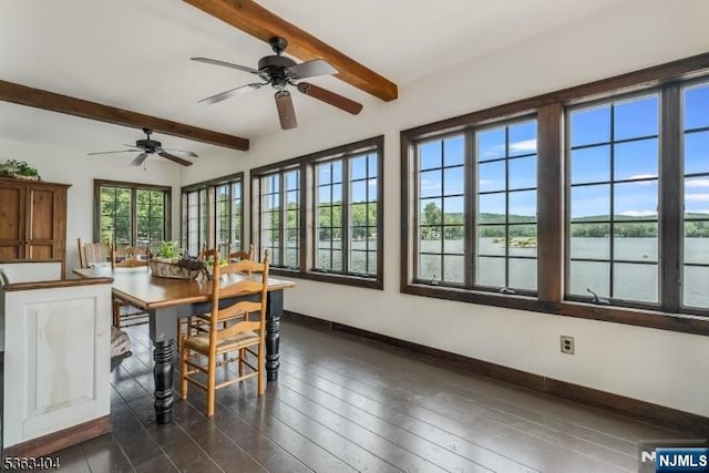 19 Division Ln, Byram, NJ 07821 - sunroom featuring beamed ceiling, wood-type flooring, and a water view