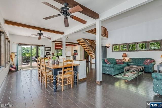 19 Division Ln, Byram, NJ 07821 - dining area with ceiling fan, stairs, and hardwood / wood-style floors