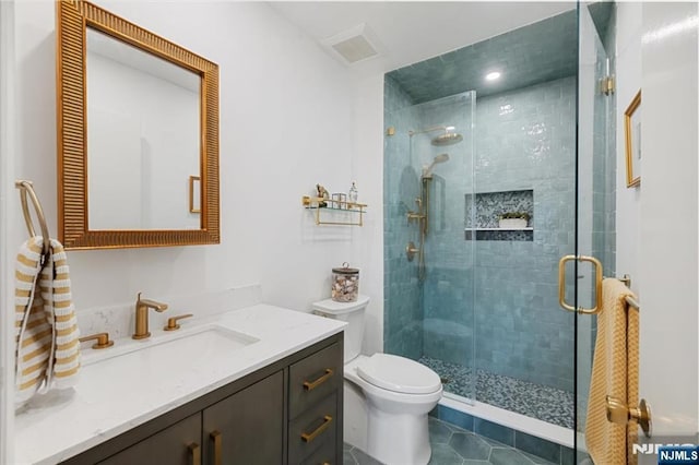 206 Wind Hollow Ct, Mahwah, NJ 07430 - bathroom featuring vanity, a stall shower, and tile patterned flooring