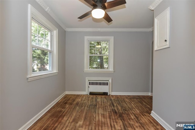 36 Grove St, Waldwick, NJ 07463 - unfurnished room with radiator, dark wood-style flooring, a ceiling fan, and crown molding