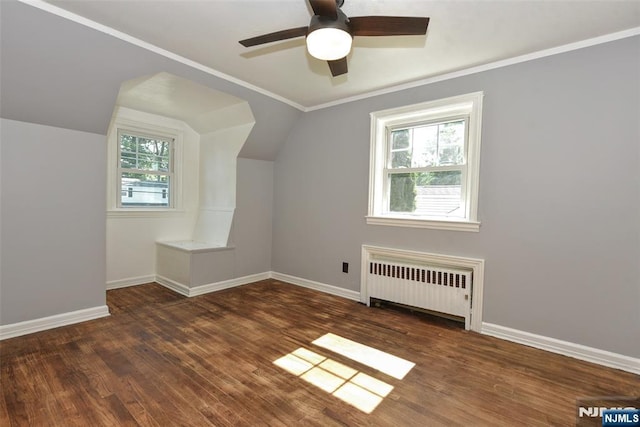 36 Grove St, Waldwick, NJ 07463 - bonus room with radiator heating unit, ceiling fan, wood finished floors, and lofted ceiling