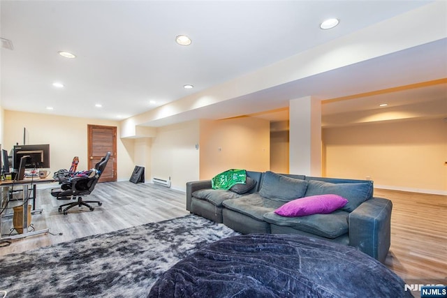 76 Point View Parkway, Wayne, NJ 07470 - living room with wood finished floors, recessed lighting, and baseboard heating