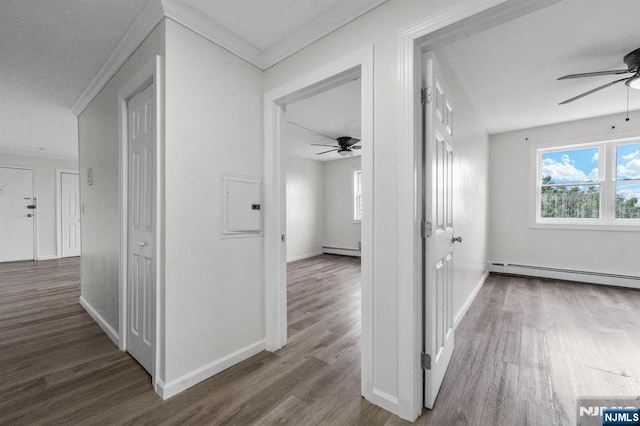 8829 Kennedy Blvd Unit E5, North Bergen, NJ 07047 - corridor with baseboard heating, wood finished floors, crown molding, and electric panel