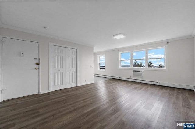 8829 Kennedy Blvd Unit E5, North Bergen, NJ 07047 - entrance foyer with ornamental molding, dark wood-type flooring, baseboard heating, and a wall unit AC
