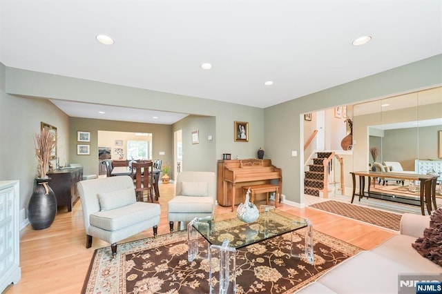 39 Terrace Rd, Wayne, NJ 07470 - living room with light wood-style flooring, stairs, and recessed lighting