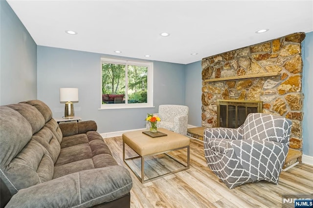 17 Windham Pl, Glen Rock, NJ 07452 - living room featuring wood finished floors, recessed lighting, and a fireplace