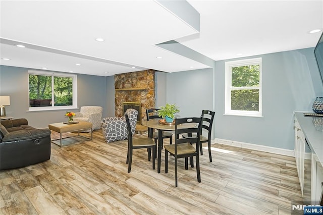17 Windham Pl, Glen Rock, NJ 07452 - dining room with a fireplace, light wood-type flooring, and recessed lighting