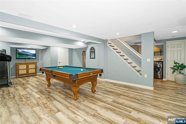 17 Windham Pl, Glen Rock, NJ 07452 - rec room featuring washer / dryer, wood finished floors, pool table, and recessed lighting