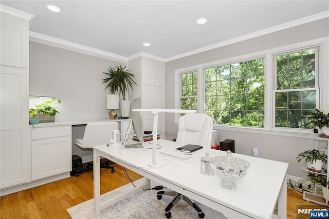 17 Windham Pl, Glen Rock, NJ 07452 - office area featuring light wood finished floors, ornamental molding, and recessed lighting