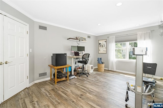 17 Windham Pl, Glen Rock, NJ 07452 - office with wood finished floors, crown molding, and recessed lighting