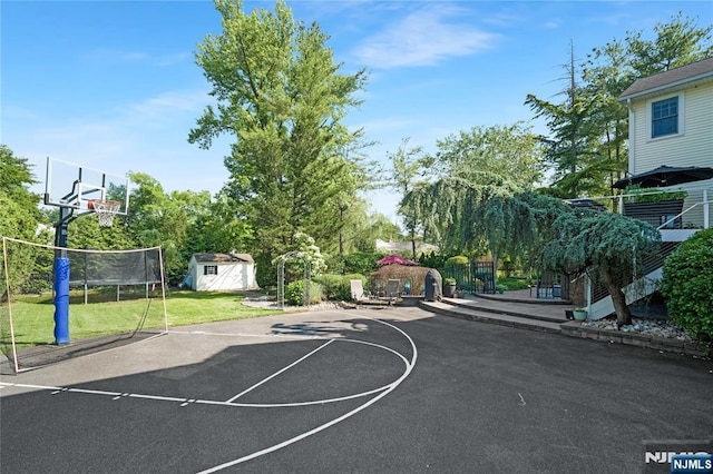 17 Windham Pl, Glen Rock, NJ 07452 - view of basketball court with a shed and basketball hoop