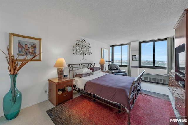 300 Winston Unit 2105, Cliffside Park, NJ 07010 - bedroom featuring radiator, carpet, and a textured ceiling