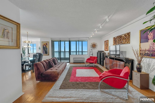300 Winston Unit 2105, Cliffside Park, NJ 07010 - living area featuring plenty of natural light, rail lighting, wood finished floors, and a textured ceiling