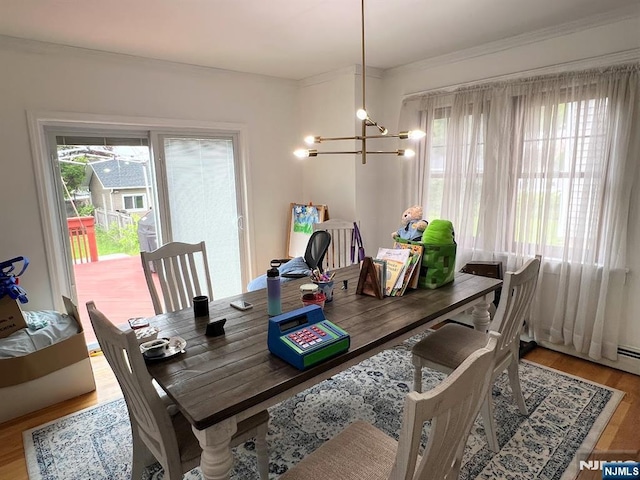 360 Carmita Ave, Rutherford, NJ 07070 - dining space with a chandelier, light wood finished floors, and ornamental molding