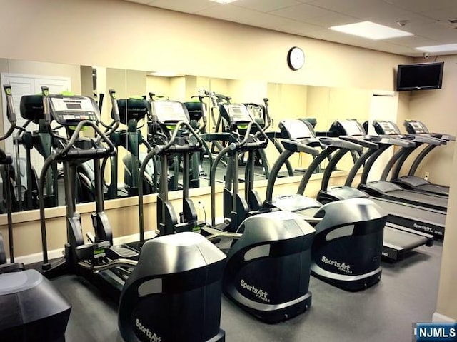 2000 Linwood Ave Unit 3P, Fort Lee, NJ 07024 - workout area with a paneled ceiling and baseboards