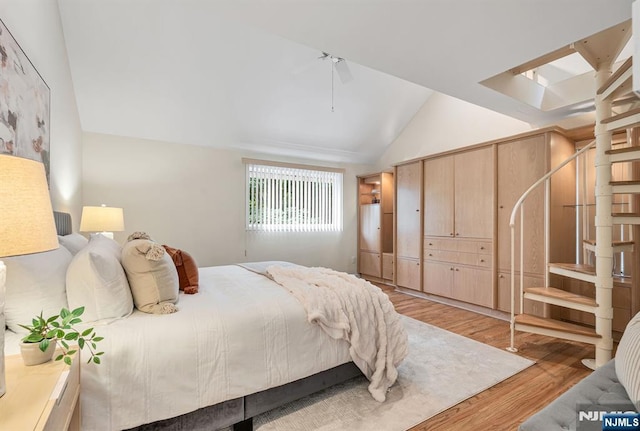 33 Berkshire Rd, Woodcliff Lake, NJ 07677 - bedroom featuring light wood-type flooring, lofted ceiling, and ceiling fan