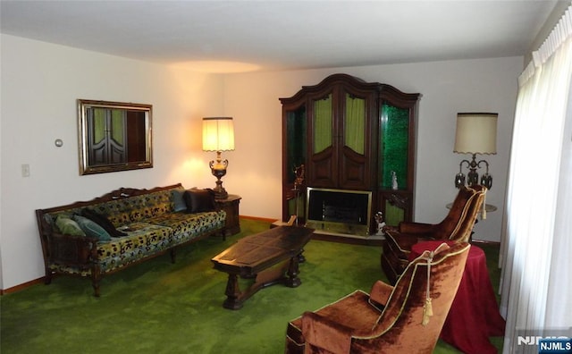 17 Gunther Ave, Lodi, NJ 07644 - living area featuring carpet floors and a fireplace with raised hearth