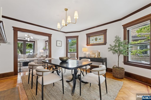 30 Hillcrest Ter, Verona, NJ 07044 - dining area featuring a chandelier, plenty of natural light, and crown molding
