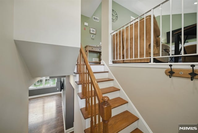 49 Longview Trl, Denville Township, NJ 07834 - stairway with wood finished floors and vaulted ceiling