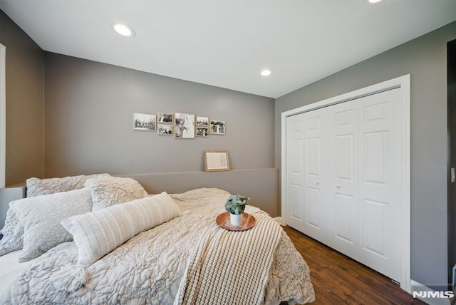 49 Longview Trl, Denville Township, NJ 07834 - bedroom with a closet, dark wood-style floors, and recessed lighting