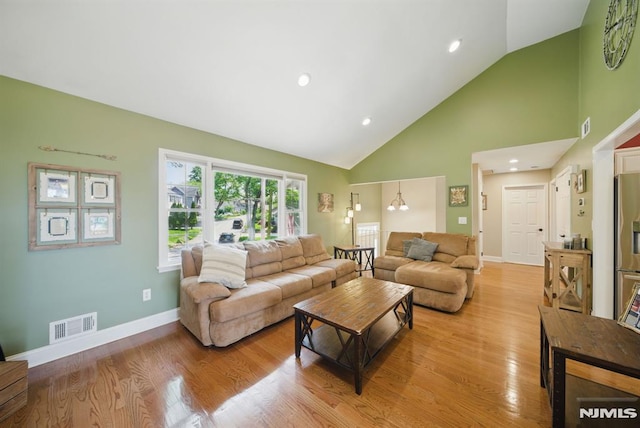 49 Longview Trl, Denville Township, NJ 07834 - living area featuring high vaulted ceiling, light wood-style floors, and recessed lighting