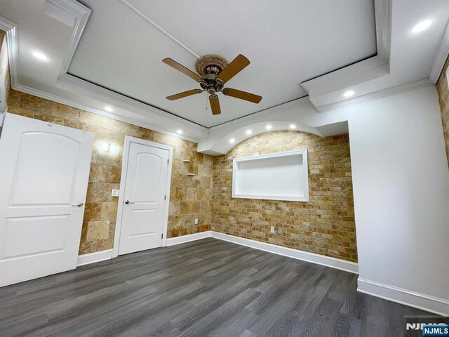 6106 City Pl Unit 6-106, Edgewater, NJ 07020 - empty room featuring ornamental molding, ceiling fan, dark wood-type flooring, and recessed lighting