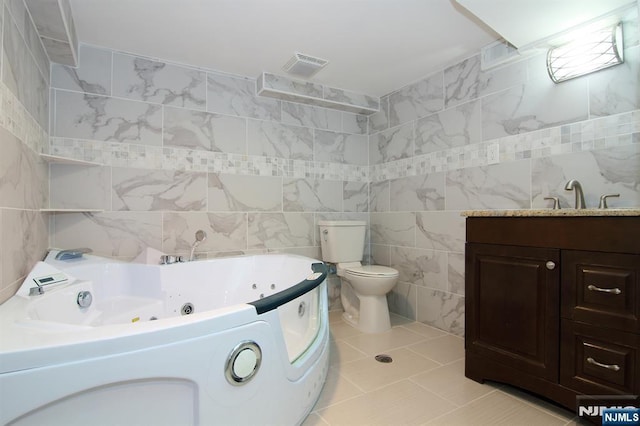 62 Rivervale Rd, Park Ridge, NJ 07656 - full bath with tile walls, a tub with jets, vanity, and tile patterned floors