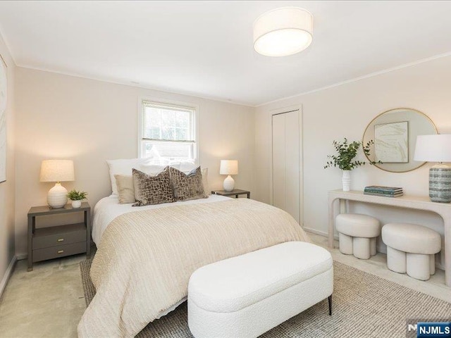 100 Darling Ave, Bloomfield, NJ 07003 - bedroom featuring a closet, crown molding, and light colored carpet