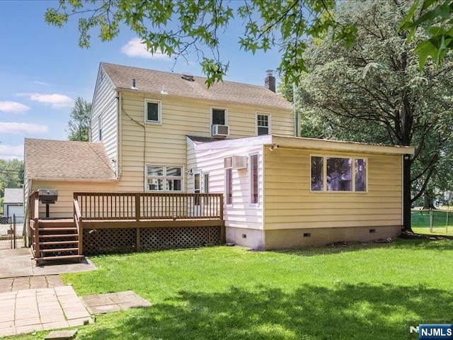 100 Darling Ave, Bloomfield, NJ 07003 - back of house featuring crawl space, a wooden deck, a chimney, and cooling unit