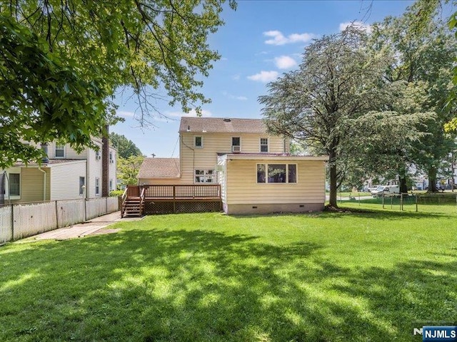 100 Darling Ave, Bloomfield, NJ 07003 - rear view of house with crawl space, a fenced backyard, and a deck