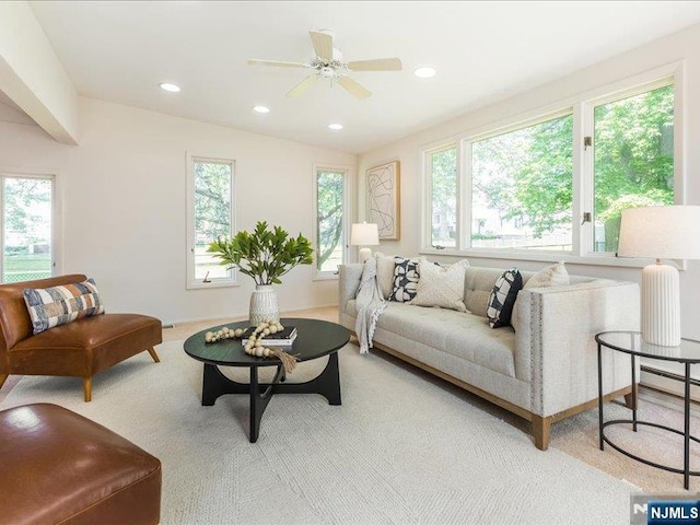 100 Darling Ave, Bloomfield, NJ 07003 - living room with carpet flooring, ceiling fan, and recessed lighting
