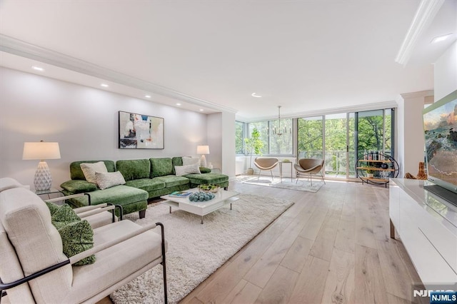 1 Claridge Dr Unit 418, Verona, NJ 07044 - living room featuring light wood-type flooring, recessed lighting, and expansive windows