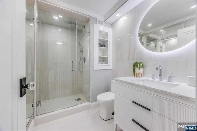 1 Claridge Dr Unit 418, Verona, NJ 07044 - full bathroom featuring a shower stall, vanity, and crown molding
