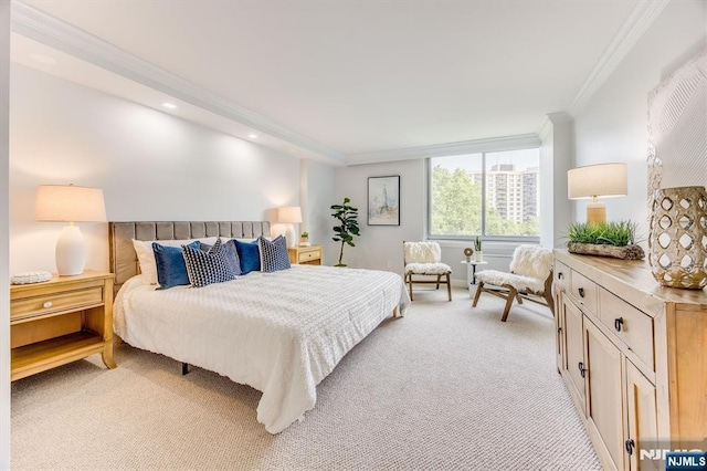 1 Claridge Dr Unit 418, Verona, NJ 07044 - bedroom featuring ornamental molding, light carpet, and recessed lighting