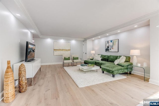 1 Claridge Dr Unit 418, Verona, NJ 07044 - living room with light wood finished floors, crown molding, and recessed lighting