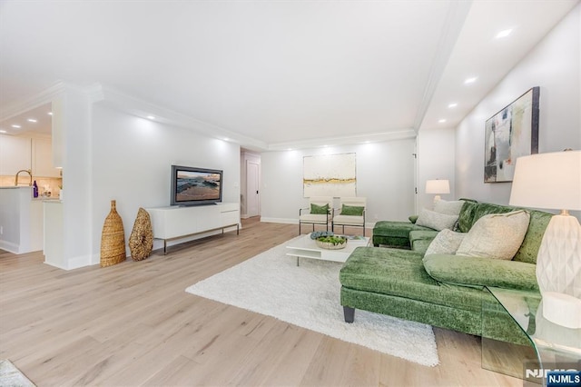 1 Claridge Dr Unit 418, Verona, NJ 07044 - living room with light wood-style floors, recessed lighting, and crown molding