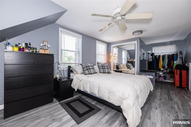 71 Pickens St, Little Ferry, NJ 07643 - bedroom with wood finished floors, a ceiling fan, and lofted ceiling