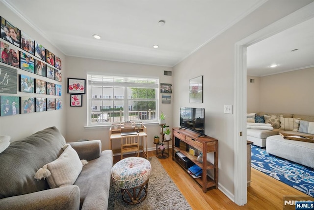 92 Maple Ln Unit 3021, Mount Arlington Boro, NJ 07856 - living room with light wood-type flooring, crown molding, and recessed lighting