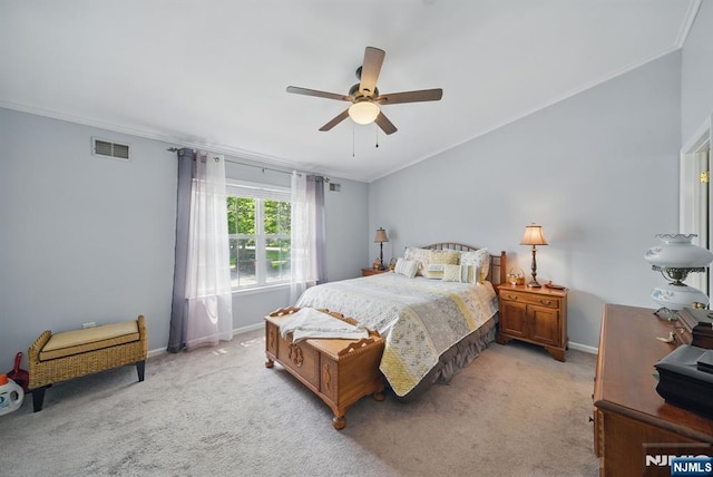 92 Maple Ln Unit 3021, Mount Arlington Boro, NJ 07856 - bedroom featuring crown molding, light carpet, and a ceiling fan