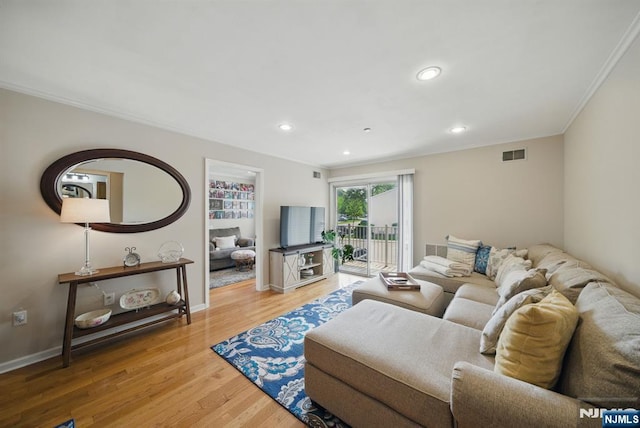 92 Maple Ln Unit 3021, Mount Arlington Boro, NJ 07856 - living area featuring ornamental molding, light wood finished floors, and recessed lighting