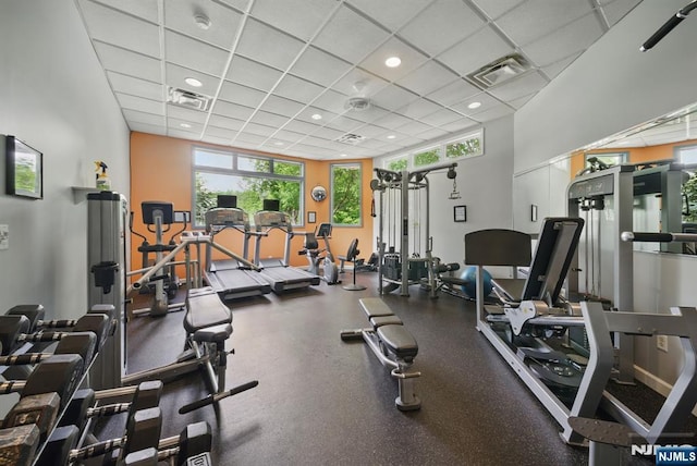 92 Maple Ln Unit 3021, Mount Arlington Boro, NJ 07856 - workout area with plenty of natural light and a paneled ceiling