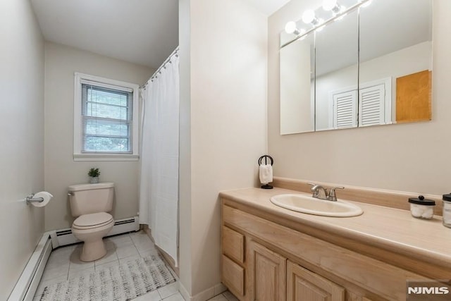 117 Morton Dr, Ramsey, NJ 07446 - full bath with a baseboard heating unit, vanity, and tile patterned flooring